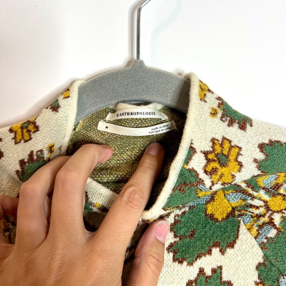 Anthropologie The Beatriz Fall Floral Mock Neck Sweater Cottagecore Size Medium - Picture 5 of 7
